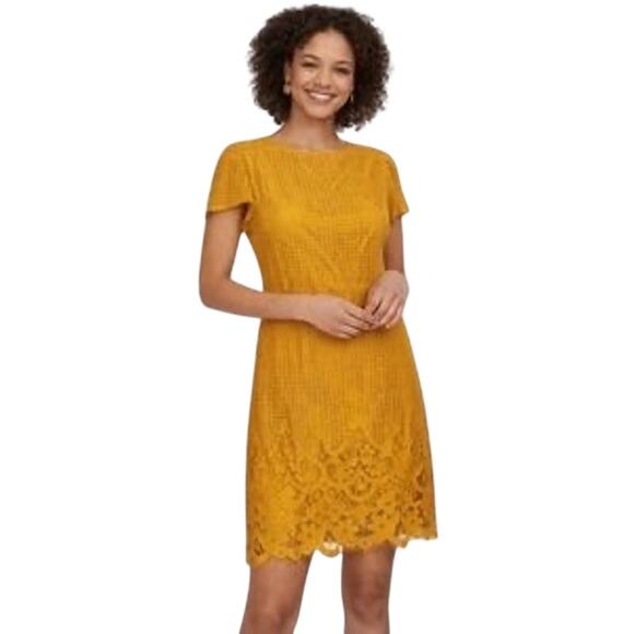 LOFT Dresses & Skirts - Ann Taylor Loft Lace Short Sleeve Dress Size S Small Mustard Yellow